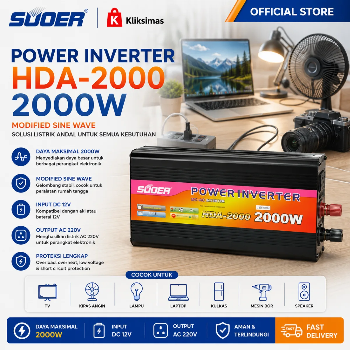 SUOER INVERTER HDA 2000 WATT MODIFIED SINE WAVE dan PURE SINE WAVE