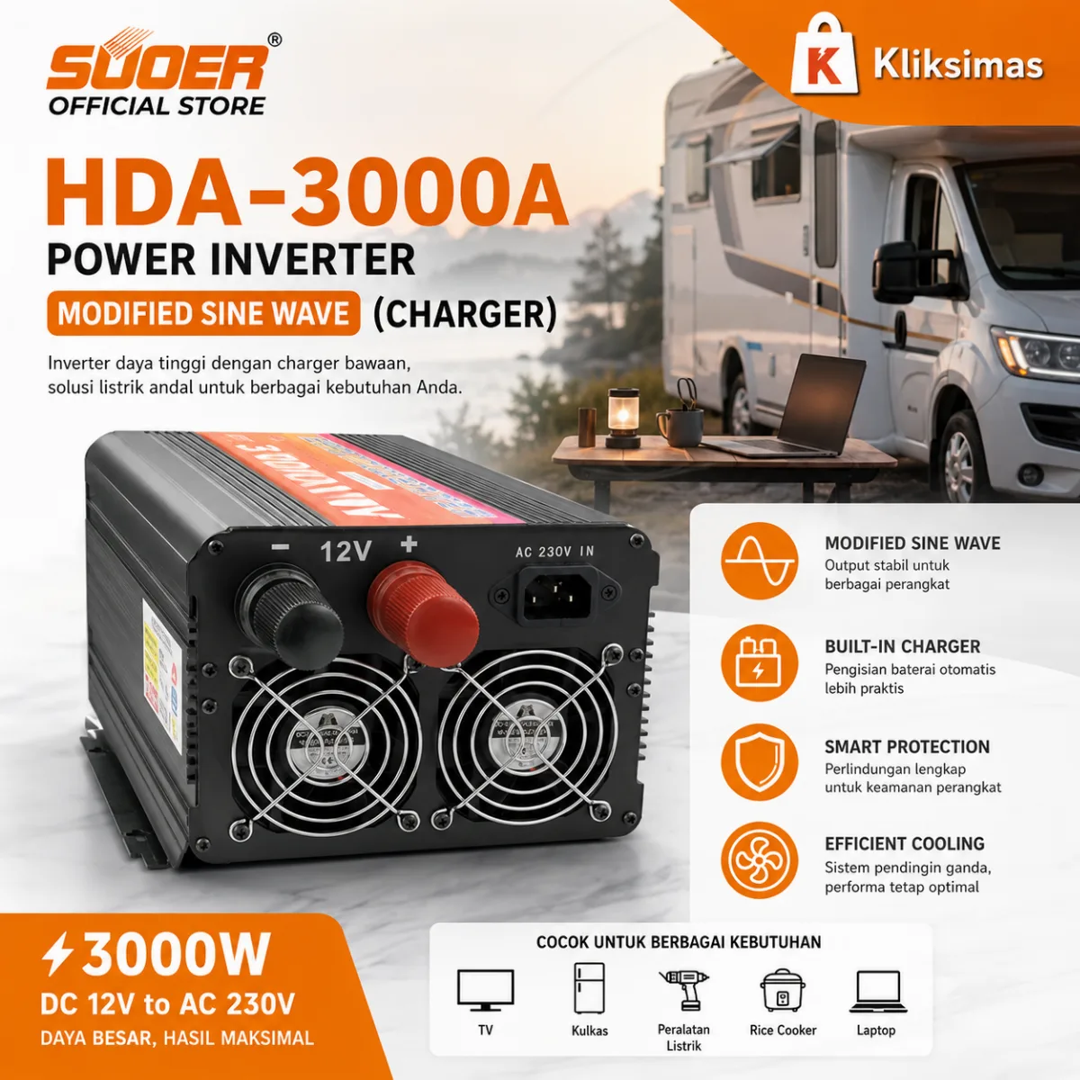 SUOER INVERTER HDA 3000 WATT MODIFIED SINE WAVE (CHARGER)