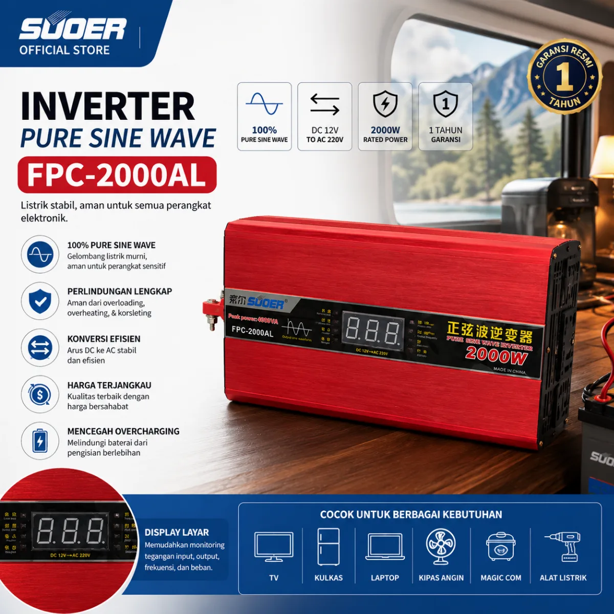 INVENTER FPC-2000AL 12V PURE SINE WAVE (DISPALY)