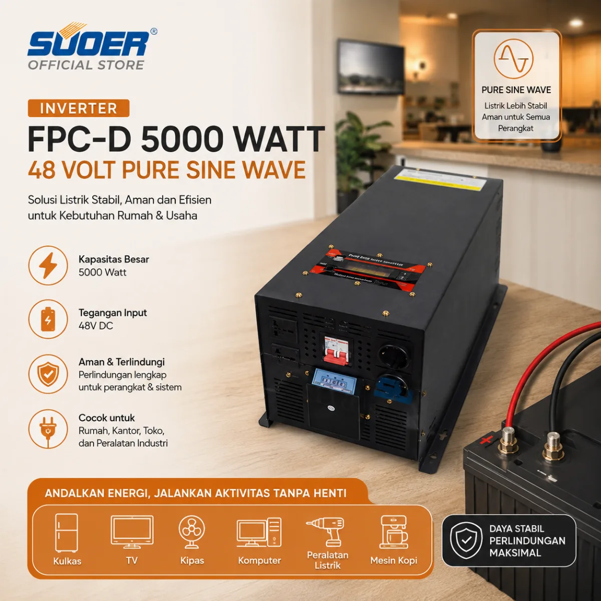 SUOER INVERTER FPC-D 5000 WATT 48 VOLT PURE SINE WAVE