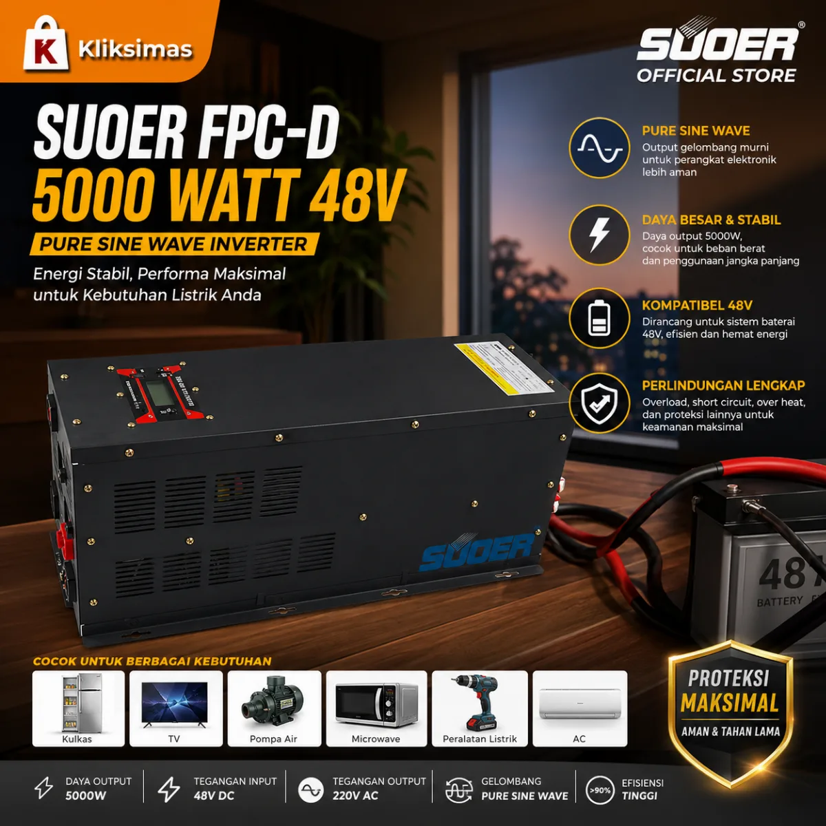 SUOER INVERTER FPC-D 5000 WATT 48 VOLT PURE SINE WAVE