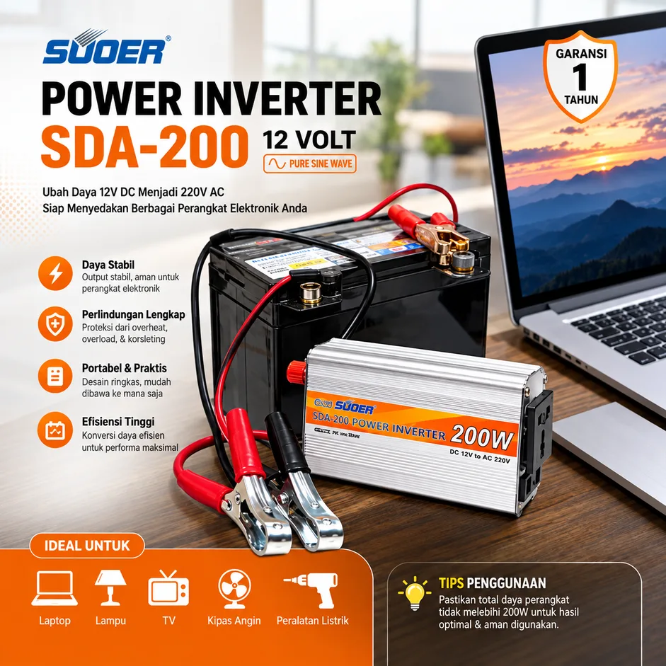 SUOER Power Inverter SDA-200 12 Volt