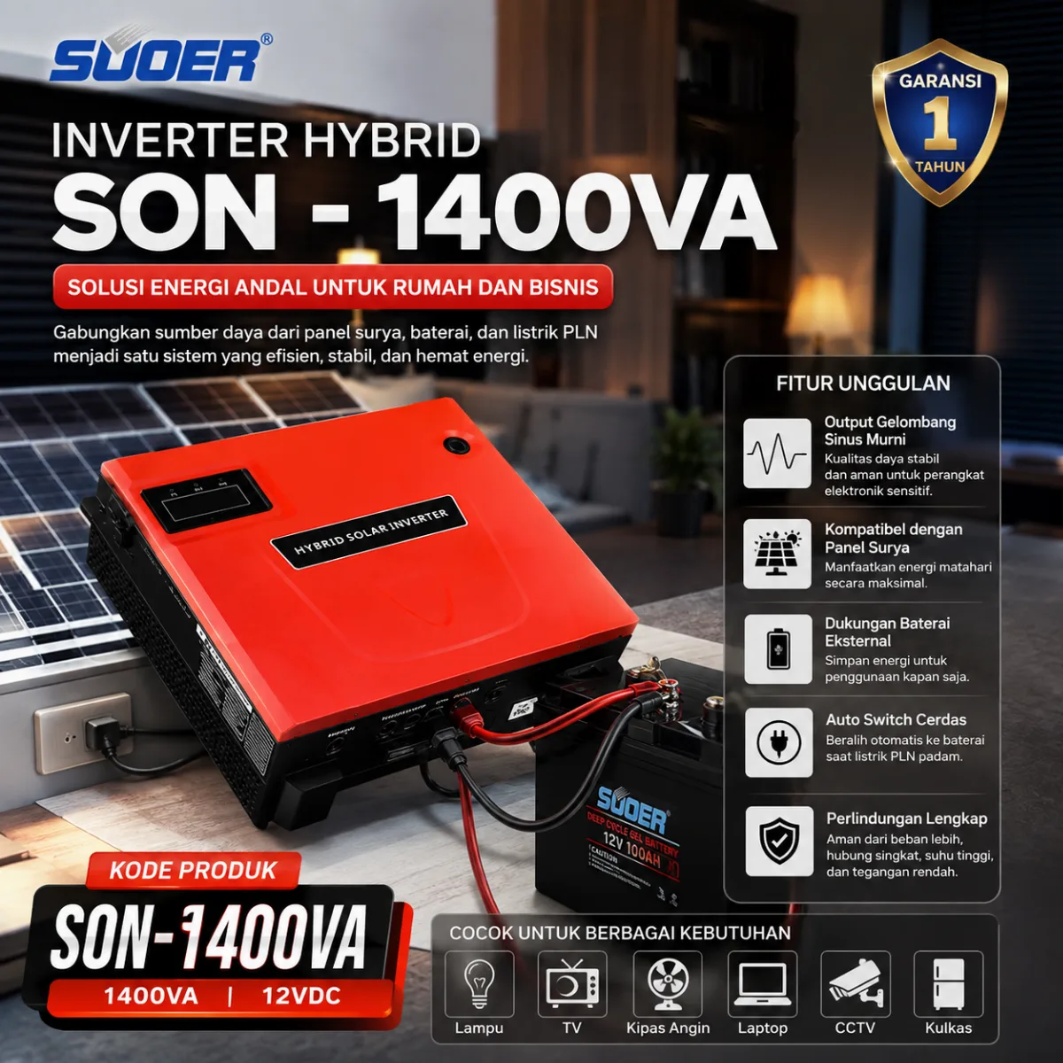 SUOER Inverter SON-1400 Hybrid 1400VA / 800W 12V