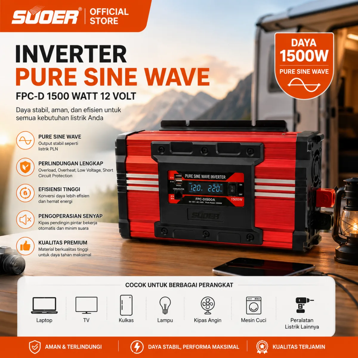 SUOER Inverter FPC-D 1500W Pure Sine Wave