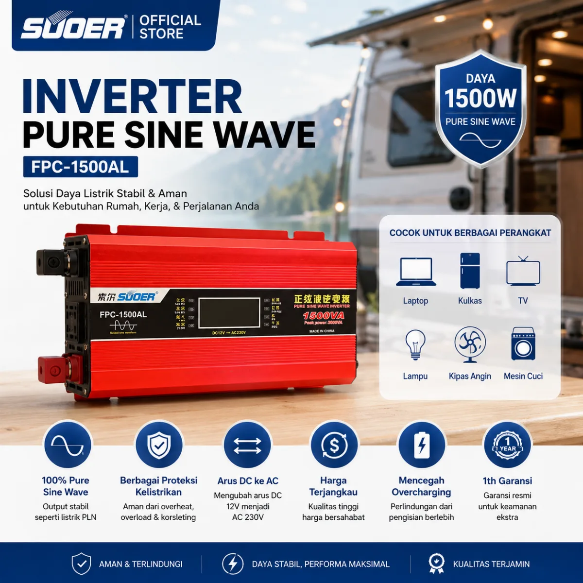 SUOER Inverter FPC-1500 Pure Sine Wave 1500 Watt