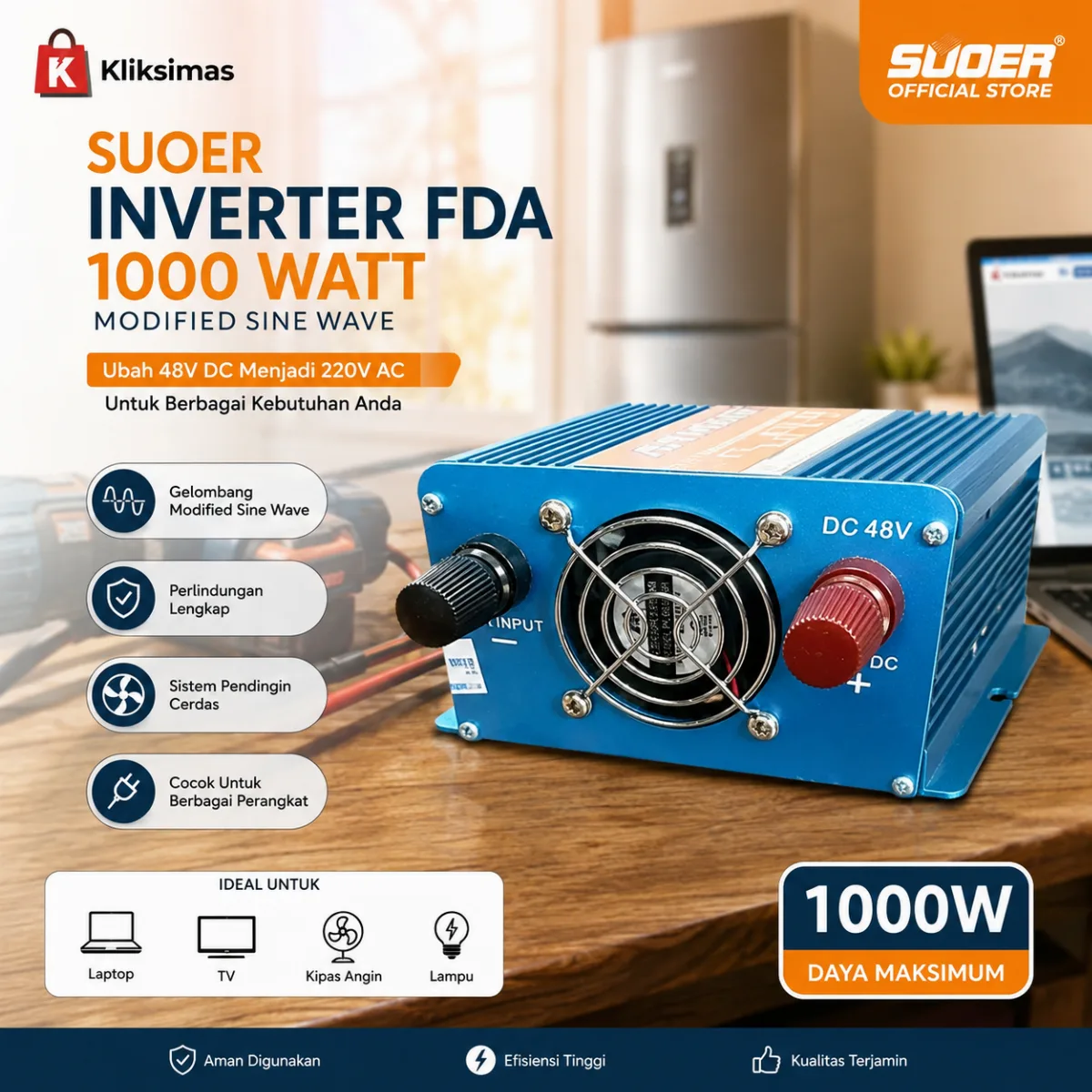 SUOER INVERTER FDA 1000 WATT MODIFIED SINE WAVE
