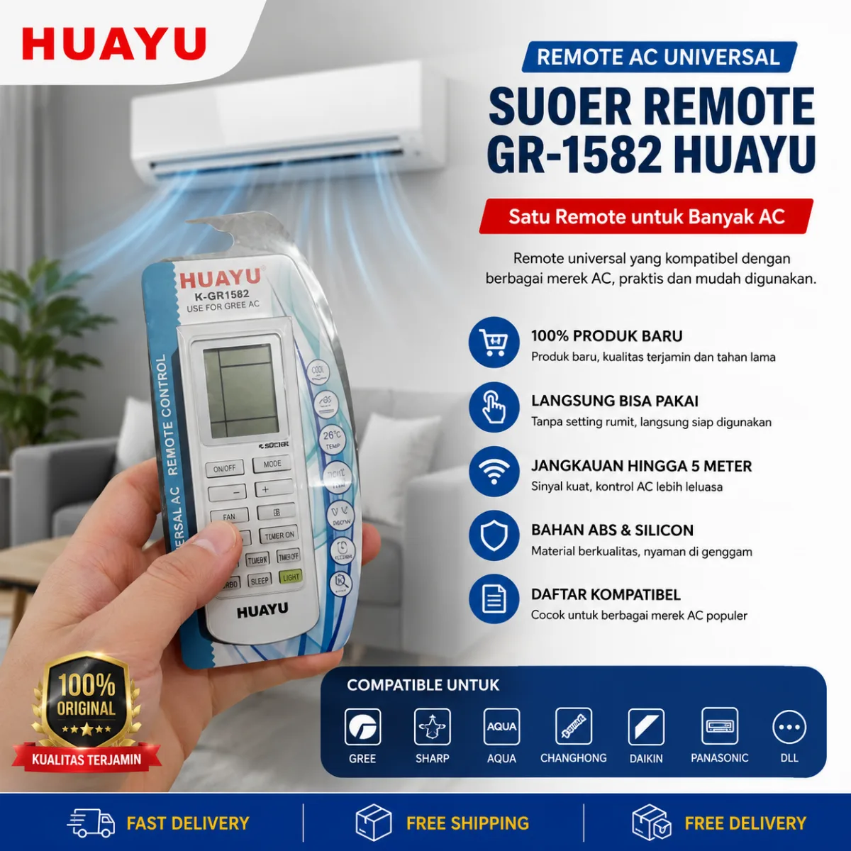 REMOTE HUAYU AC GREE UNIVERSAL GR-1582